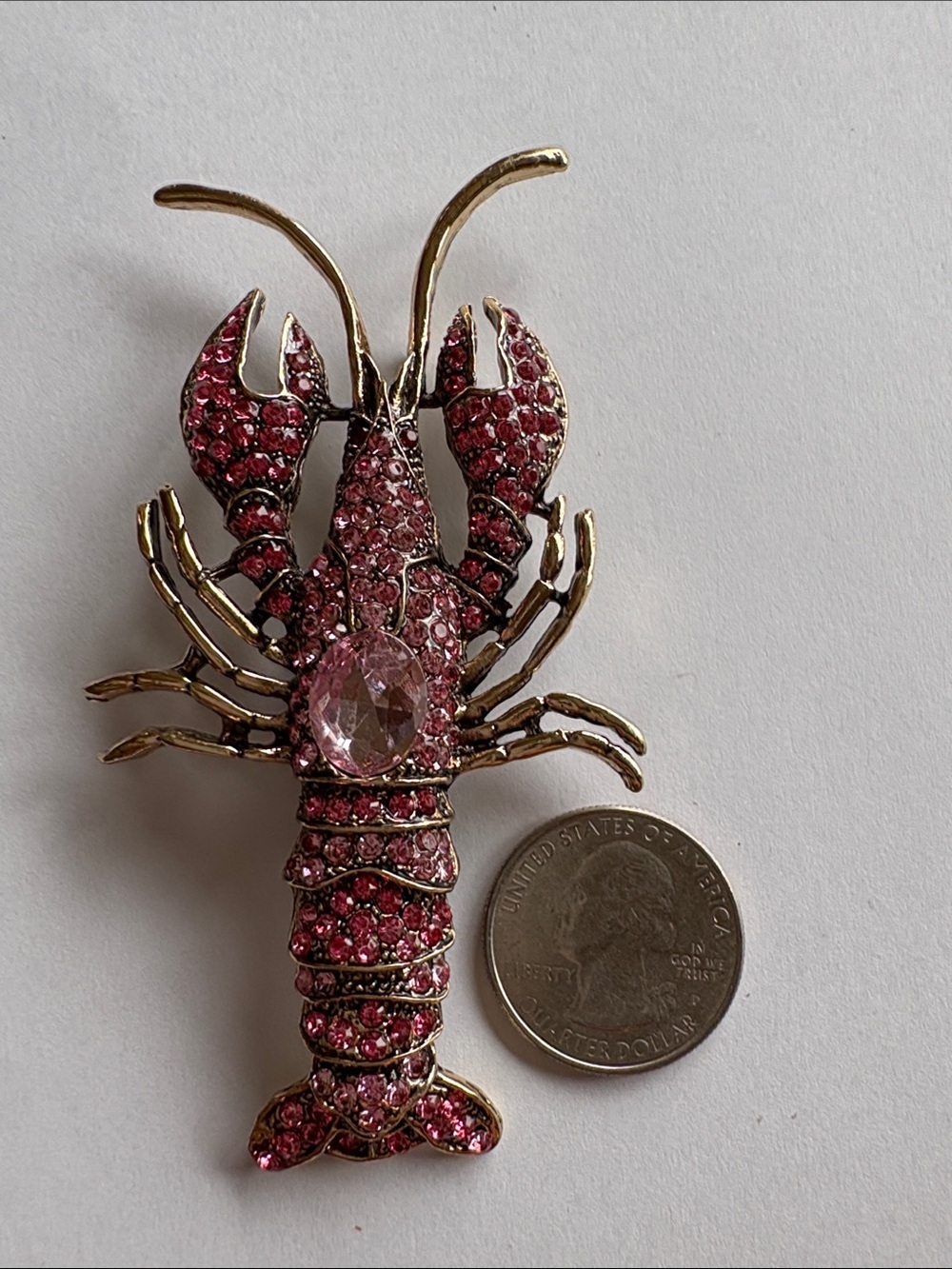 Pink Crystal Lobster Brooch - Picture 2 of 3